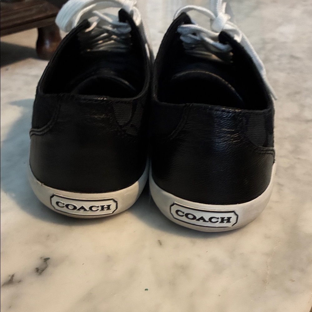 Coach Black Canvas Low-Top Sneakers with White Laces - Picture 4 of 7